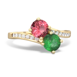 Pink Tourmaline Channel Set Two Stone 14K Yellow Gold ring R5303