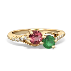 Pink Tourmaline Infinity Pave Two Stone 14K Yellow Gold ring R5285