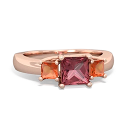 Pink Tourmaline Three Stone Trellis 14K Rose Gold ring R4015