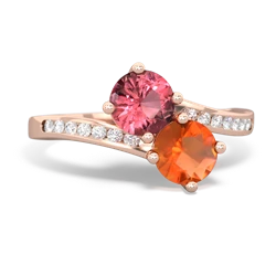 Pink Tourmaline Channel Set Two Stone 14K Rose Gold ring R5303