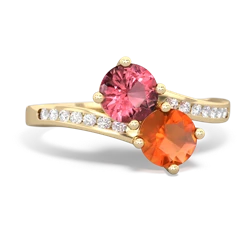 Pink Tourmaline Channel Set Two Stone 14K Yellow Gold ring R5303