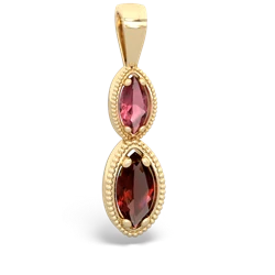 Pink Tourmaline Antique-Style Halo 14K Yellow Gold pendant P5700