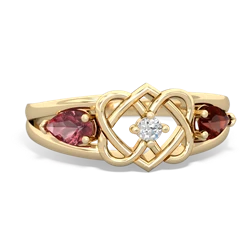 Pink Tourmaline Hearts Intertwined 14K Yellow Gold ring R5880