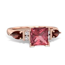 Pink Tourmaline 6Mm Princess Eternal Embrace Engagement 14K Rose Gold ring C2002