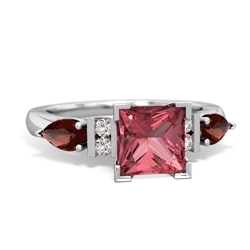 Pink Tourmaline 6Mm Princess Eternal Embrace Engagement 14K White Gold ring C2002