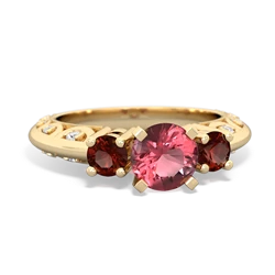 Pink Tourmaline Art Deco Eternal Embrace Engagement 14K Yellow Gold ring C2003