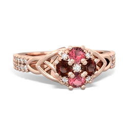 Pink Tourmaline Celtic Knot Cluster Engagement 14K Rose Gold ring R26443RD