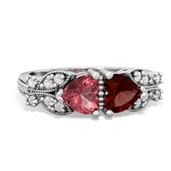 Pink Tourmaline Diamond Butterflies 14K White Gold ring R5601