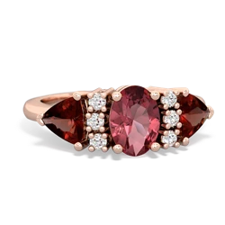 Pink Tourmaline Antique Style Three Stone 14K Rose Gold ring R2186