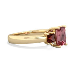 Pink Tourmaline Three Stone Emerald-Cut Trellis 14K Yellow Gold ring R4021