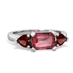 Pink Tourmaline Three Stone 14K White Gold ring R5235