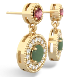 Pink Tourmaline Halo Dangle 14K Yellow Gold earrings E5319