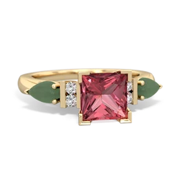 Pink Tourmaline 6Mm Princess Eternal Embrace Engagement 14K Yellow Gold ring C2002