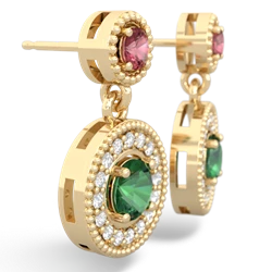 Pink Tourmaline Halo Dangle 14K Yellow Gold earrings E5319