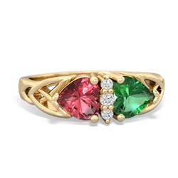 Pink Tourmaline Celtic Knot Double Heart 14K Yellow Gold ring R5040