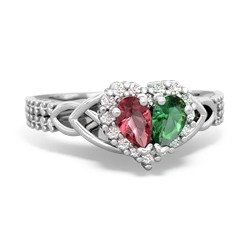 Pink Tourmaline Celtic Knot Two Hearts As One 14K White Gold ring R2644HRT