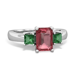 Pink Tourmaline Three Stone Emerald-Cut Trellis 14K White Gold ring R4021