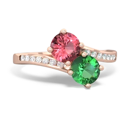 Pink Tourmaline Channel Set Two Stone 14K Rose Gold ring R5303