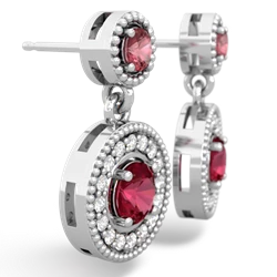 Pink Tourmaline Halo Dangle 14K White Gold earrings E5319