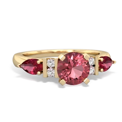 Pink Tourmaline 6Mm Round Eternal Embrace Engagement 14K Yellow Gold ring R2005