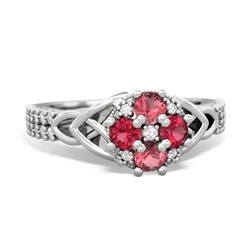 Pink Tourmaline Celtic Knot Cluster Engagement 14K White Gold ring R26443RD