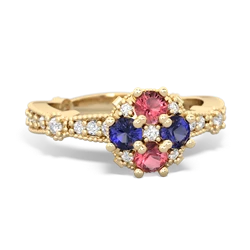 Pink Tourmaline Sparkling Tiara Cluster 14K Yellow Gold ring R26293RD