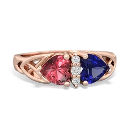 Pink Tourmaline Celtic Knot Double Heart 14K Rose Gold ring R5040