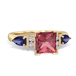 Pink Tourmaline 6Mm Princess Eternal Embrace Engagement 14K Yellow Gold ring C2002