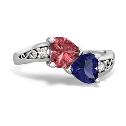 Pink Tourmaline Snuggling Hearts 14K White Gold ring R2178