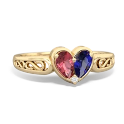 Pink Tourmaline Filligree 'One Heart' 14K Yellow Gold ring R5070