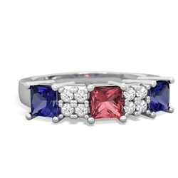 Pink Tourmaline Three Stone Diamond Cluster 14K White Gold ring R2592