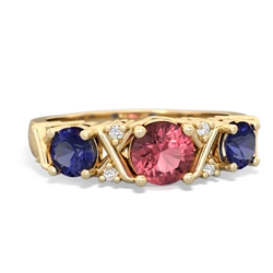 Pink Tourmaline Hugs And Kisses 14K Yellow Gold ring R5016