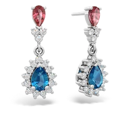 Pink Tourmaline Halo Pear Dangle 14K White Gold earrings E1882