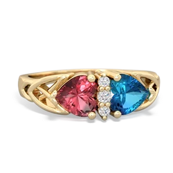 Pink Tourmaline Celtic Knot Double Heart 14K Yellow Gold ring R5040