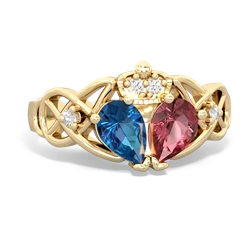 Pink Tourmaline 'One Heart' Celtic Knot Claddagh 14K Yellow Gold ring R5322