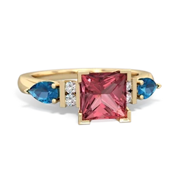 Pink Tourmaline 6Mm Princess Eternal Embrace Engagement 14K Yellow Gold ring C2002