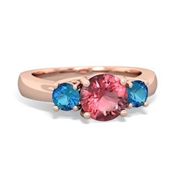 Pink Tourmaline Three Stone Round Trellis 14K Rose Gold ring R4018