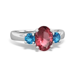 Pink Tourmaline Three Stone Oval Trellis 14K White Gold ring R4024