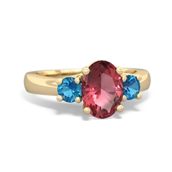 Pink Tourmaline Three Stone Oval Trellis 14K Yellow Gold ring R4024