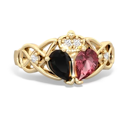 Pink Tourmaline 'One Heart' Celtic Knot Claddagh 14K Yellow Gold ring R5322