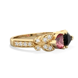 Pink Tourmaline Diamond Butterflies 14K Yellow Gold ring R5601