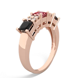 Pink Tourmaline Three Stone Diamond Cluster 14K Rose Gold ring R2592