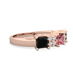 Pink Tourmaline Three Stone Diamond Cluster 14K Rose Gold ring R2592