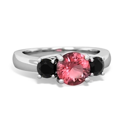 Pink Tourmaline Three Stone Round Trellis 14K White Gold ring R4018