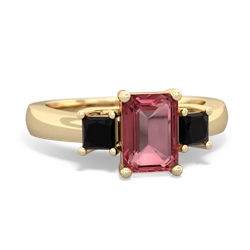 Pink Tourmaline Three Stone Emerald-Cut Trellis 14K Yellow Gold ring R4021