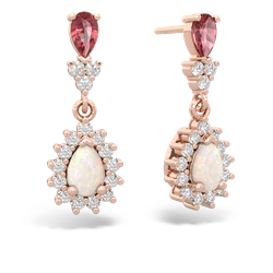 Pink Tourmaline Halo Pear Dangle 14K Rose Gold earrings E1882