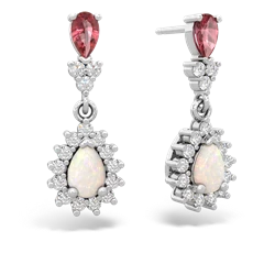 Pink Tourmaline Halo Pear Dangle 14K White Gold earrings E1882