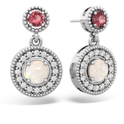 Pink Tourmaline Halo Dangle 14K White Gold earrings E5319