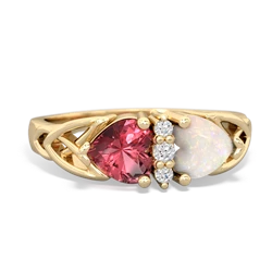 Pink Tourmaline Celtic Knot Double Heart 14K Yellow Gold ring R5040