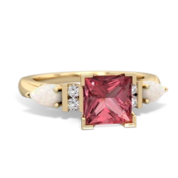 Pink Tourmaline 6Mm Princess Eternal Embrace Engagement 14K Yellow Gold ring C2002